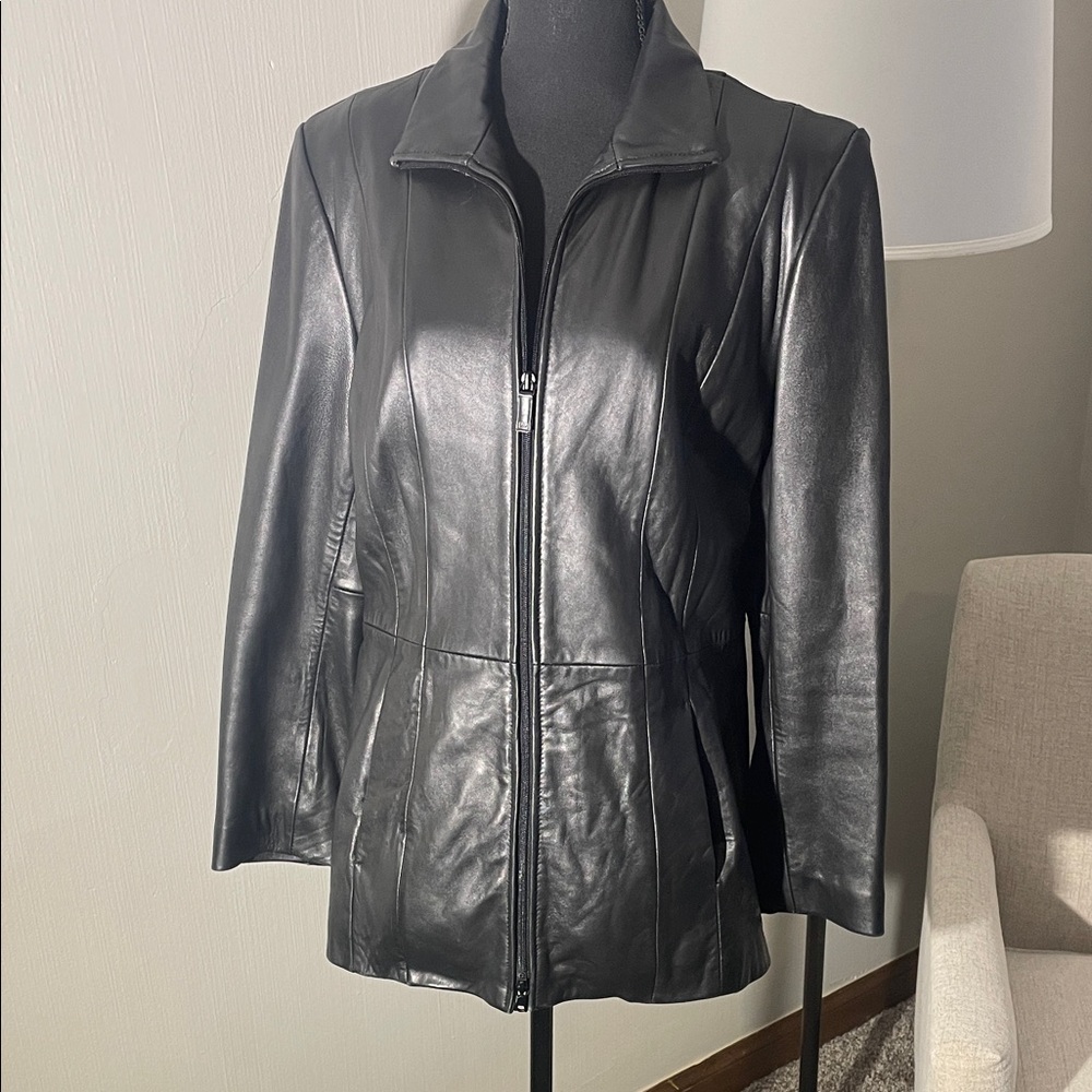 Kenneth Cole Black Leather Zip-Front Jacket